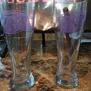 Collectible Baltimore Ravens Glass Pilsner Beer Glasses set of 2 in excellent c